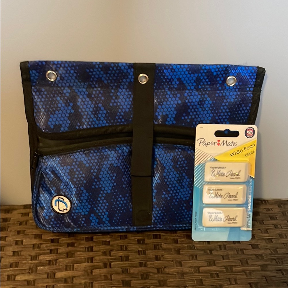 Case It The P-Pod Pencil Case Blue with Paper Mate Erasers